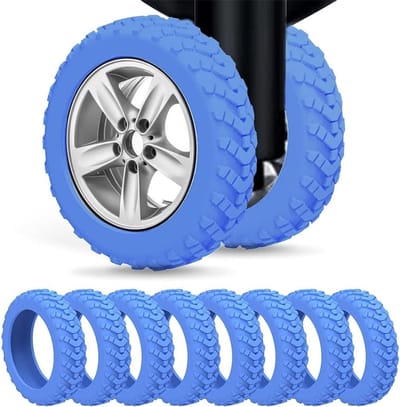 SnelShoppen - Pack van 8 Luminous Bescherming voor Kofferwielen - Silicone Luggage Wheel Protector - Geluidsreductie en Slijtvast - Blauw