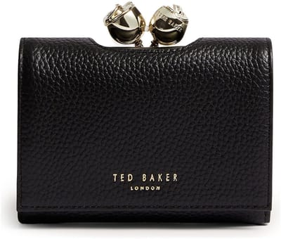 Ted Baker Leren portemonnee Roosa Rose Detail Leather Small Bobble Purse Black zwart