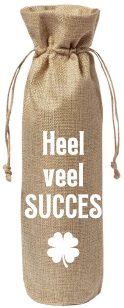 Cadeauverpakking wijnfles - Heel veel succes - Examen - Wijncadeau - Jute - Wijntas - Geschenkzak - Wijnzak