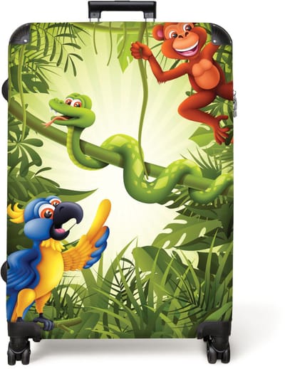 NoBoringSuitcases.com® - Koffer groot - Reiskoffer lichtgewicht - Jungle - Dieren - Groen - Kinderen - Rolkoffer met 4 wielen - Grote trolley XL - 98 liter bagage