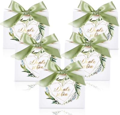 Dailygoods - 50 stuks saliegroen bedankzakjes met strikken - Papieren cadeauzakjes voor bruiloften en feesten