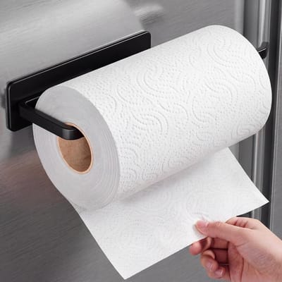 SnelShoppen - Extra sterke magnetische keukenrollenhouder voor jumbo rollen, zwart, ideaal voor koelkast, wasmachine, caravan, grillwagen en camping