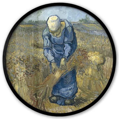 Poster in lijst Rond - Fotolijst 40x40 cm - Posters - De schovenbindster (naar Millet) - Vincent van Gogh - Ronde posterlijst zwart - Decoratie - Wanddecoratie woonkamer - Muurdecoratie slaapkamer