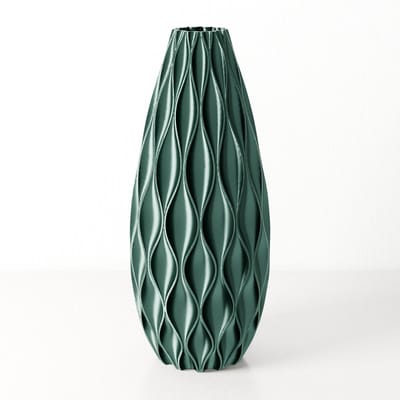 Fleuriek - Grote Vaas - Glanzend groen - H50 cm - Vaas voor zijdebloemen - Luxe vaas gemaakt van duurzaam kunststof - Unieke decoratieve vaas met patroon