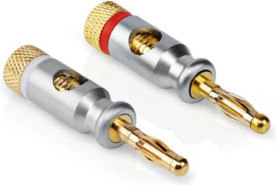 Banaanstekker - Schroefaansluiting - Rechte invoer - Verguld - Afgeschermd - 7mm - Aluminium - 2 stuks - Allteq