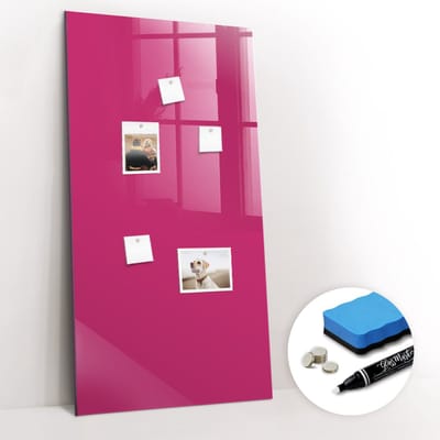 Tulup Whitebord - Kleur Magenta Magneetbord - 60 cm x 120 cm - Memobord Keuken - Stylish Memo Board - Memo Bord - Organiseer Je Bureau - Gratis 5 Sterke Magneten + Whiteboard Marker & Wisser - Memobord Magnetisch - Magnetisch Bord