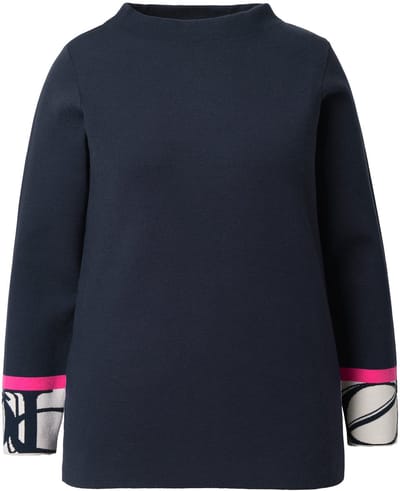 Laurasøn - Dames - Gebreide trui turtleneck lange mouw - Marine - Maat 44+