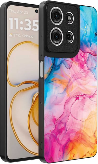 Geschikt voor Motorola Edge 50 Telefoonhoesje met Regenboog Acryl Marmer Opdruk - TPU Backcover Case Rainbow Acrylic Marble Design - Smartphonica geschikt voor Motorola Edge 50