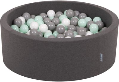 KiddyMoon ballenbad 90x30cm met 300 ballen ∅ 7cm ballenbad met kleurrijke ballen - voor baby's kinderen rond, donkergrijs: wit grijs mint