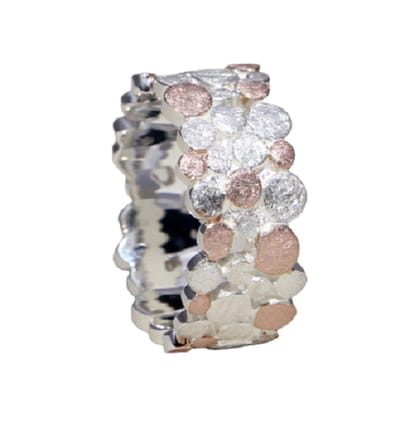 Schitterende Bicolor Rosé Vergulde Zilveren Brede Ring 16.50 mm. (maat 52)