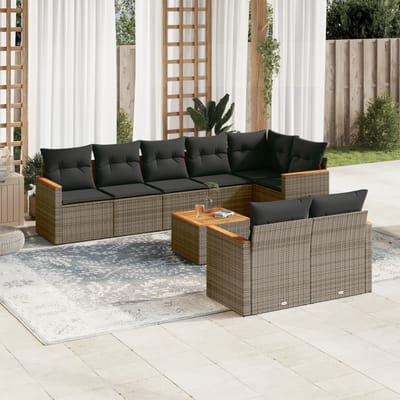 vidaXL - 9-delige - Loungeset - met - kussens - poly - rattan - grijs