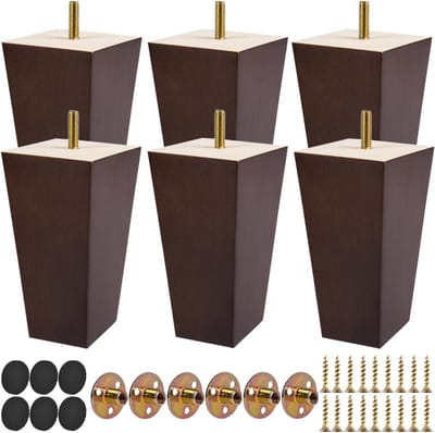 Houten Meubelpoten - Set van 6 - Meubels Vernieuwen - Massief Rubberhout - 15 cm Hoog - Walnoot