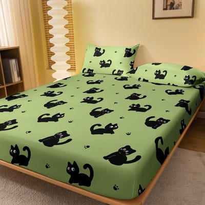 1 Cartoon Schattig Dier Kat Bedrukt Mat Hoeslaken, Slaapkamer Bedrukt Bedovertrek, Beddengoed (Exclusief kussenslopen) 99x190cm