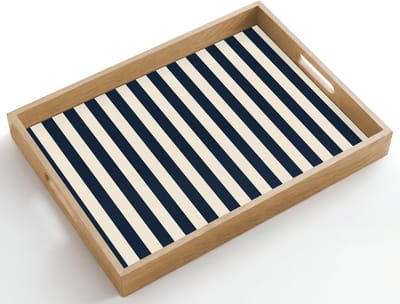 Dienblad hout 50x35 cm - Schootdienblad - Verticale strepen - Blauw - Crème - Borrelplank rechthoek - Plateau dienbladen