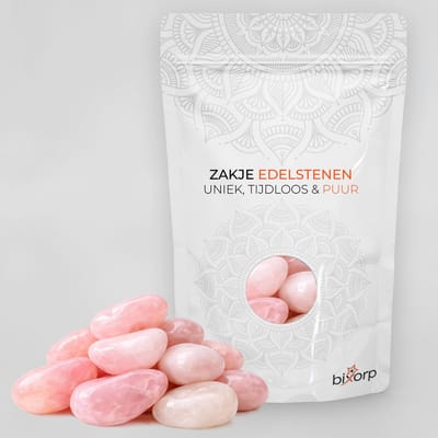 Bixorp Zak met Trommelstenen Rozenkwarts - 200g - 100% Natuurlijke Rozenkwarts Trommelsteen uit 000 - Edelsteen Knuffelsteen