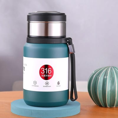 Nieuwe 316 Roestvrijstalen Thermosbeker Grote Capaciteit Thee Water Scheiding Stoombeker Draagbaar Handvat Theekop 800ml