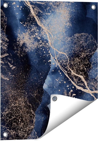 Gards Tuinposter Abstracte Kunst - Zwarte Marmer met Gloed - 40x50 cm - Tuindoek - Tuindecoratie - Wanddecoratie buiten - Tuinschilderij