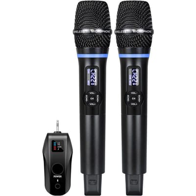 Draadloos Microfoonsysteem Ontvanger met Handmicrofoon UHF Anti-Terugkoppeling en Galmfunctie 1 Receiver with 2 Microphones zwart