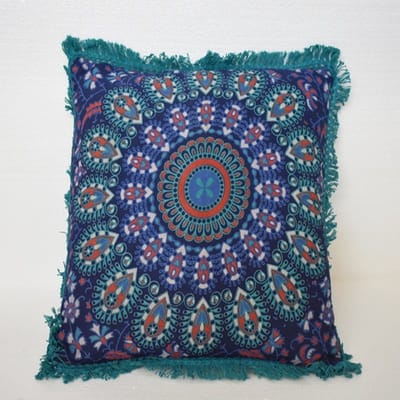 LM-Collection Mandala Oosters sierkussen - 40x40cm - Turquoise - Textiel - tuinkussens, tuin kussens, sierkussens buiten, sierkussens, tuinkussen lage rug