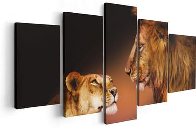 Artaza Canvas Schilderij Vijfluik Leeuw En Leeuwin - Kleur - 100x50 - Foto Op Canvas - Canvas Print