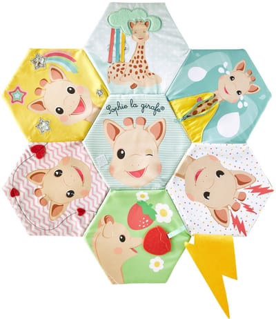 Sophie de giraf Ontdekkingsboek en Speelkleed 2 in 1 – Zintuiglijk Babyboek met Texturen, Rits, Spiegel, Knisperpapier & Zwart-Wit Contrastzijde – Stimuleert Zicht, Tast & Gehoor – 60x60 cm – Vanaf 0 Maanden