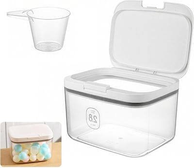 Opbergdoos voor Waspoeder met Maatbeker, Luchtdichte Container voor Wasmiddel, Organiser voor Poeder en Granen, 2.8 Liter, Ideaal voor Huisdierenvoer en Keukenopslag