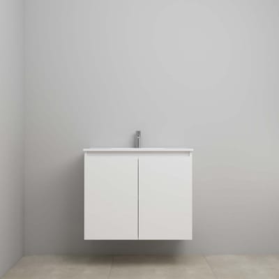 On-Line Onderkast - 80 cm - Bouwpakket - Greeploos 2 Deuren - Porseleinen Wastafel - 1 Kraangat - Hoogglans Wit