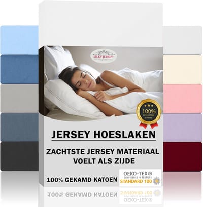 Silky Jersey  Zijdezachte Jersey Hoeslakens Strijkvrij 100% Gekamd Katoen - 180x200+30 cm Wit