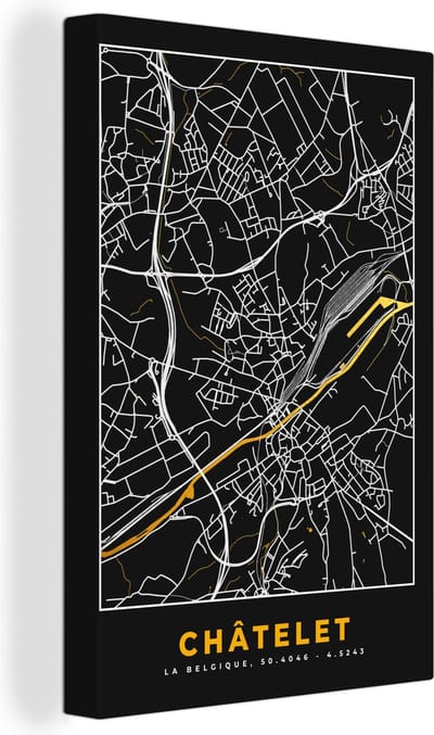 Canvas Schilderij Châtelet - Kaart - Goud - Plattegrond - Stadskaart - 20x30 cm - Wanddecoratie