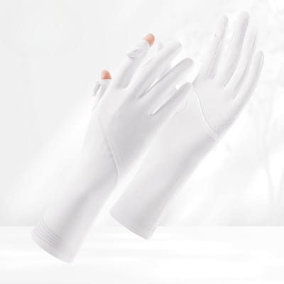 Zonnebrandhandschoenen van IJszijde voor Zomer Rijden Buiten Rijden UV Mouwen Dun Ademend Antislip Vingerverlengend One size white