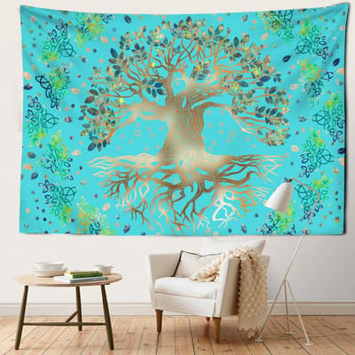Vert Clair Arbre de Vie Tapisserie Murale Bohème Psychédélique Sorcellerie Mystérieux Salon Dortoir Décoration d'Intérieur 95x70CM gray