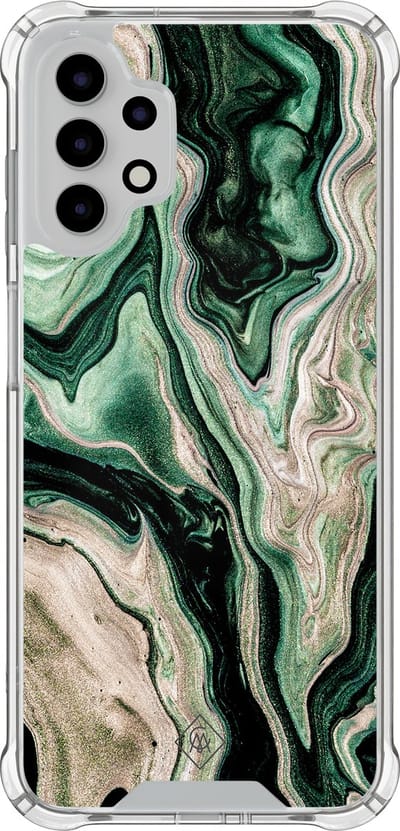 Casimoda® hoesje - Geschikt voor Samsung Galaxy A13 4G - Groen marmer / Marble - Shockproof case - Extra sterk - TPU/polycarbonaat - Groen, Transparant