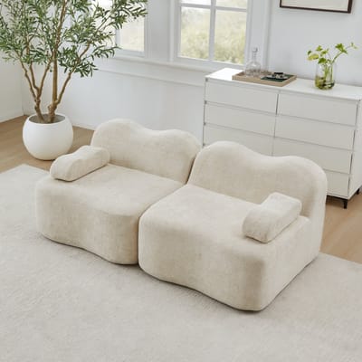 DESMIU Zitbank 192 Cm - Modulaire 2-Zits Met Diepe Zitting En Verplaatsbaar Armleunkussen - Voor Woonkamer En Appartement - Velvet Beige