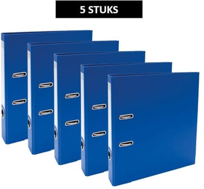 SOHO - Ordner A4 - 2-rings - D-mechaniek - 50 mm Rug - Kunststof - Geplastificeerd - Grijpring - Blauw - 5 Stuks