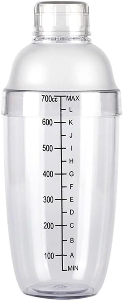 700ML/24OZ Kunststof Cocktail Shaker Cup Transparant Bartender Shaker Drankmixer Fles met Meetlat en Ingebouwde Zeef