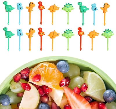 Dailygoods- Fruitvorken 18 Stuks - Dinosaurus Foodpicks - Mini Fruitprikkers - Schattige Bento Picks - Eetprikkers voor Kinderen - Veilig Materiaal - Voedselprikkers