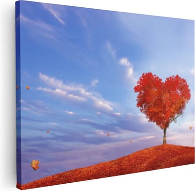 Artaza Canvas Schilderij Boom Hartvorm - 40x30 cm - Klein - Muurdecoratie Liefde - Wanddecoratie Herfst - Schilderijen Op Canvas