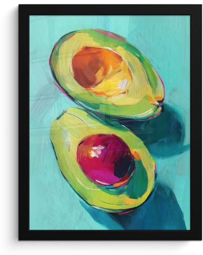 Poster in lijst - Fotolijst 30x40 cm - Posters - Avocado - Groen - Pit - Schaduw - Posterlijst zwart - Decoratie - Wanddecoratie woonkamer - Muurdecoratie slaapkamer