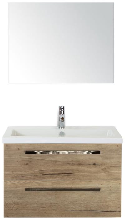 Seville Badmeubelset 80 cm - Natuur Eiken - Keramische Wastafel Wit Djazz met Spiegel