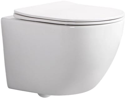 QeramiQ Dely Swirl Compact hangtoilet – spoelrandloos – 36 x 49,5 cm – met slim zitting – glans wit