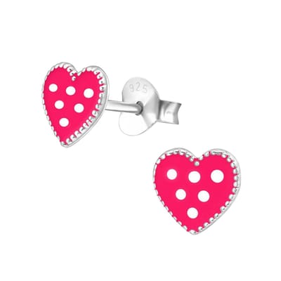 WeLoveSilver - zilveren kinderoorbellen - roze hartjes met stippen