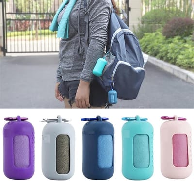 Microvezel Handdoek - Sneldrogend - Sport en Reizen - Met siliconen hoes - 40x40cm - Groen
