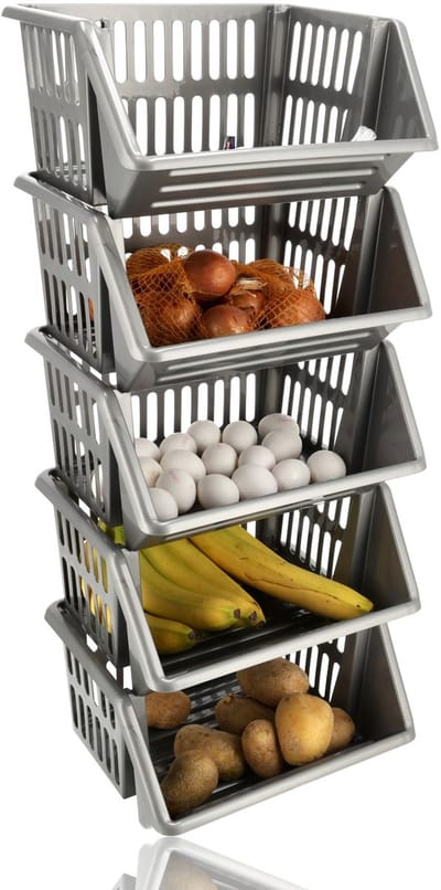 Groentemand 5 Stuks – Fruitmand Keuken – Opbergmand Groente en Fruit – Mandenrek Aardappelen Uien – Keukenrek met Manden – Aanrecht Organizer – Fruitrek Voorraadkast