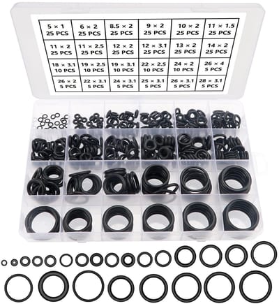 Dailygoods- O-ringen Assortimentset 385 Stuks - Nitrilrubber - Zwarte O-ringen - Hittebestendig tot 120 ℃ - Voor Tap/Wasmachine - Eenvoudig te Organiseren - Afdichtringen