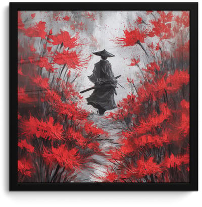 Poster in lijst - Fotolijst 40x40 cm - Posters - Rode bloemen - mistig - Man - Posterlijst zwart - Decoratie - Wanddecoratie woonkamer - Muurdecoratie slaapkamer