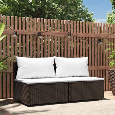 vidaXL - Tuinmiddenbanken - met - kussens - 2 - st - poly - rattan - bruin