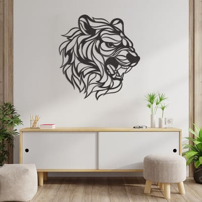Wanddecoratie - Tijger - Hout - Wall Art - Muurdecoratie - Woonkamer - Zwart - 63 x 59 cm