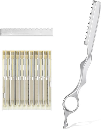 Haarstyling scheermes voor kappers met 10 vervangbare mesjes voor effileren en dunner maken, ideaal voor salon en thuisgebruik (zilver)