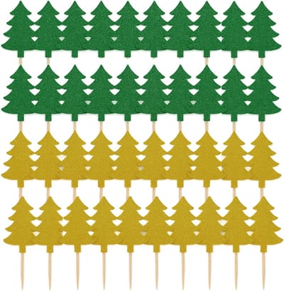 3BMT - Cocktailprikkers - kerst - kerstbomen - goud en groen - 40 stuks