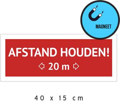 Magneet/ waarschuwing | "Afstand houden!" <- 20 m -> | 40 x 15 cm | Uitzonderlijk transport | 20 meter | Magnetisch | Magneetbord | 1 stuk